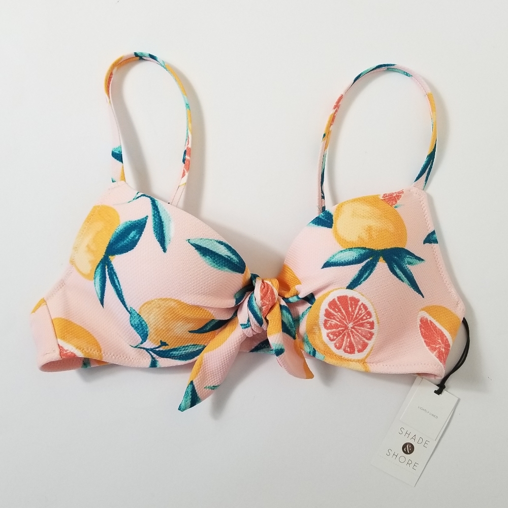 SHADE & SHORE Grapefruit Print Bikini Top Size 32B Pink Tropical Beach Cruise